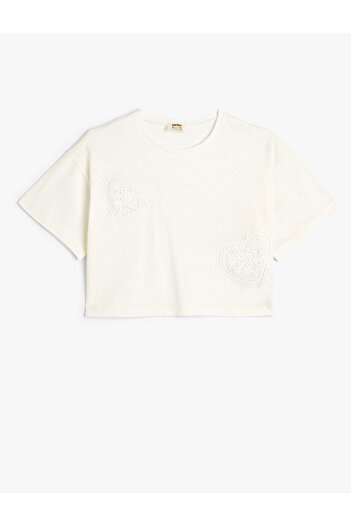 Koton T-shirt w kształcie serca, z krótkim rękawem i okrągłym dekoltem, bawełniany