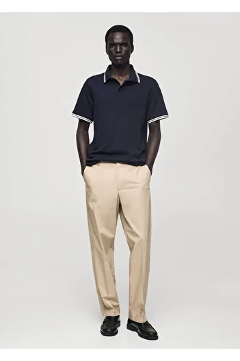 MANGO Man 100% cotton polo with front tape