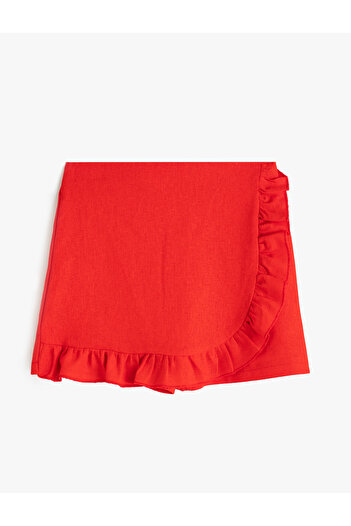 Koton Linen Double Breasted Shorts Skirt - Elastic Waist and Ruffle Detail