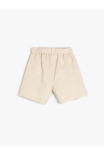 Koton Linen Blend Shorts with Elastic Waist Belt Detail and Pockets