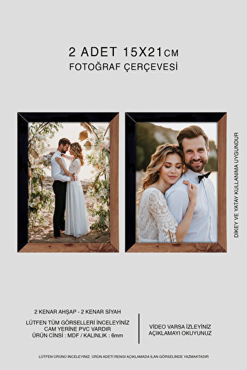 yhfoto 2 Pieces 15X21 Frame - A5 Mdf Frame - Photo Frame - Wood-Black 2 Color Frame