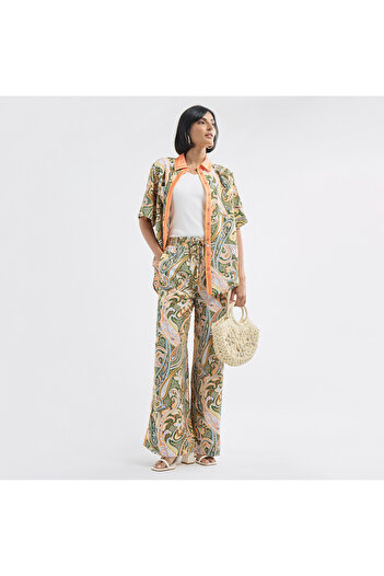 FAV All-Over Paisley Print Wide Leg Pants with Drawstring Closure and Pockets
