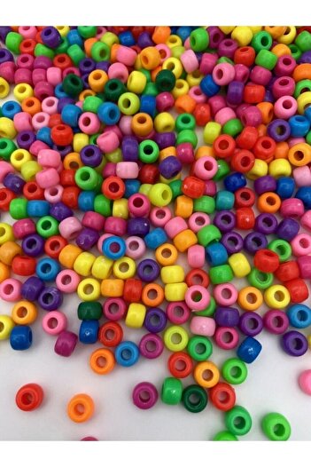 Artdeco Geniş Delikli Karışık Renkli Plastik Boncuk,9x6mm Yassı Silindir Model Takı Boncuğu (25gr,~60 Adet)