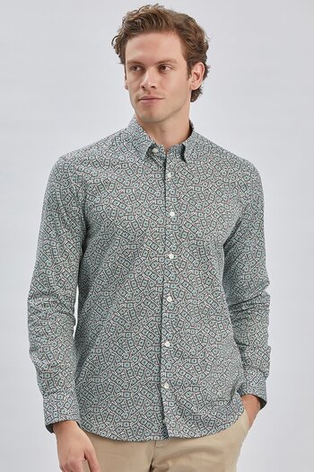 İmza Dark Green Slim Fit Collar Pocketless Cotton Classic Shirt 1004240215