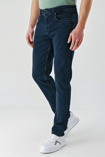 İmza Темно-синій габардин 5 кишень Slim Fit вузький крій Casual Denim Jean Kot Штани 1023240150