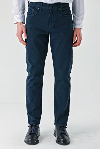 İmza Темно-синій бавовняний 5-кишеньковий casual slim fit 5-кишеньковий брюки 1003240318