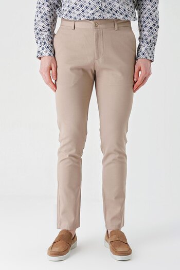 İmza Beige Cotton Side Pocket Casual Slim Fit Chino Trousers 1003240156