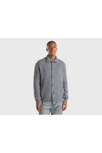 United Colors of Benetton Men's Anthracite Melange Wool Blended Side Pockets Buttoned Front Sweater