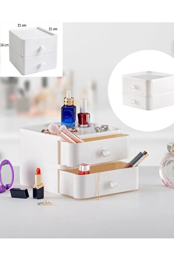 Bayev 2 Tiers Drawers Makeup and Cosmetic Organizer Drawer White Office Desk Organizer