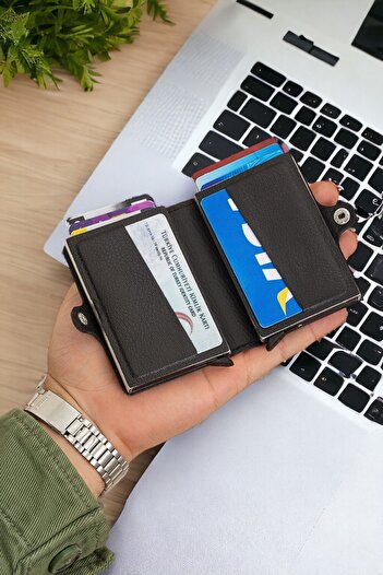 Newish Men's Black Black Wallet with Double Card Mechanism Rfid Blocking