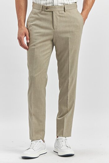 İmza Beige Slim Fit Classic Trousers - Self Patterned, Cloth Feet1003240165