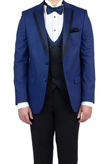 İmza Γιλέκο με επένδυση με μονό γιακά Navy Blue Gabardine 6 Drop Slim Fit Slim Fit Tuxedo Groom Suit 1001190153