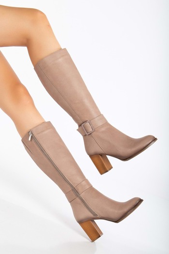 ANALİN SHOES Кам'яний колір, натуральна шкіра, жіночі чобітки на підборах - детальна застібка