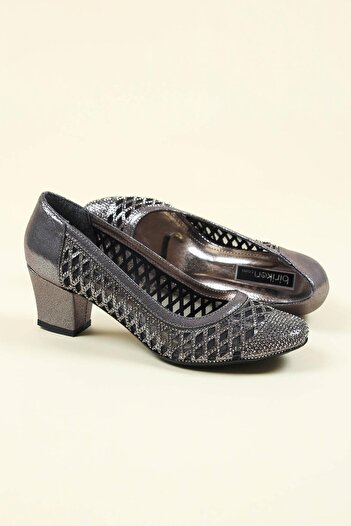 Birikon Laser Stone Low Heel Shoes PLATINUM