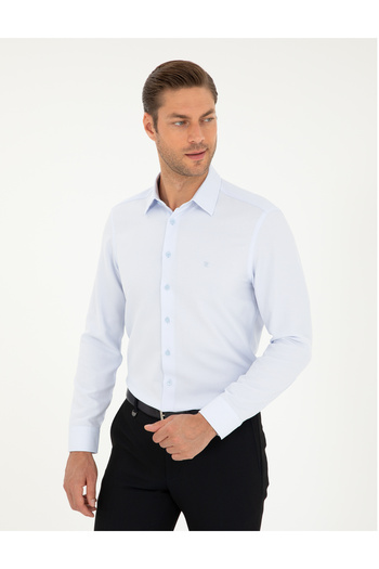Pierre Cardin Açık Mavi Armürlü Slim Fit Uzun Kollu Gömlek 50294742-VR003