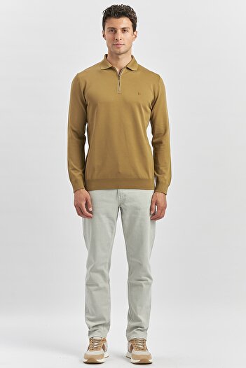 İmza Bal Uzun Kollu Örme Polo Yaka Slim Fit Dar Kesim Triko 1012245150