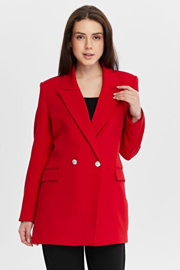 Bolivente Red Oversize Woven Blazer Jacket
