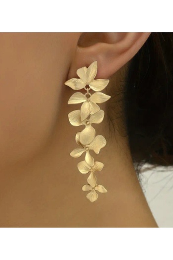 ER TAKI Gold Colored Flower Tassel Long Stylish Engagement Henna Wedding Evening Dress Earrings