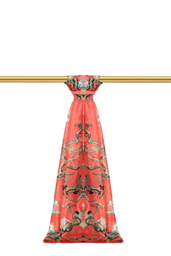 Bursa İpek Coral Almond Flower Pattern Voile Silk Shawl