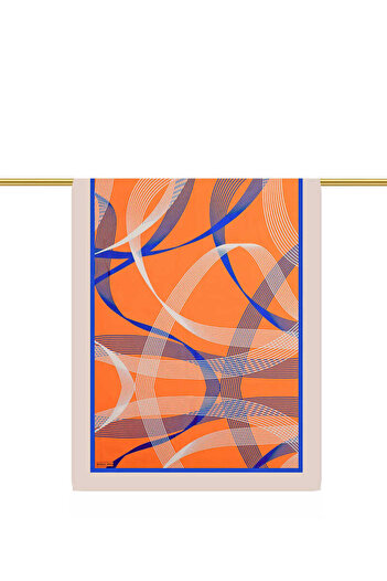 Bursa İpek Orange Mobile Pattern Twill Silk Shawl