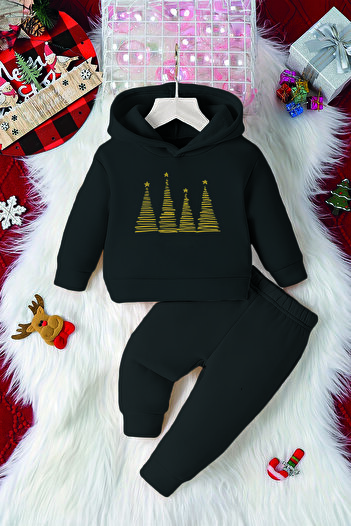 ADABEBEK Hooded Christmas Starry Tree Printed 2-Piece Baby Set