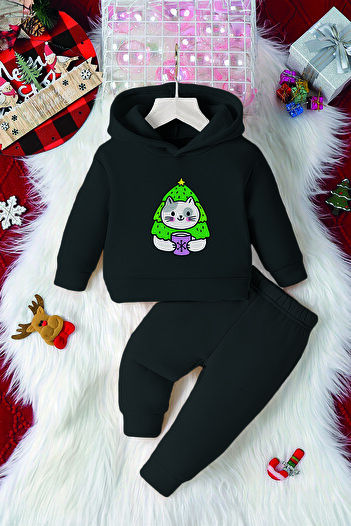ADABEBEK Hooded New Year's Costume Kitten Printed 2-Piece Baby Set 23203
