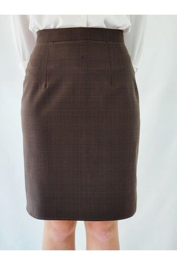 YAXİ Women's Brown Checkered Woven Pencil Skirt