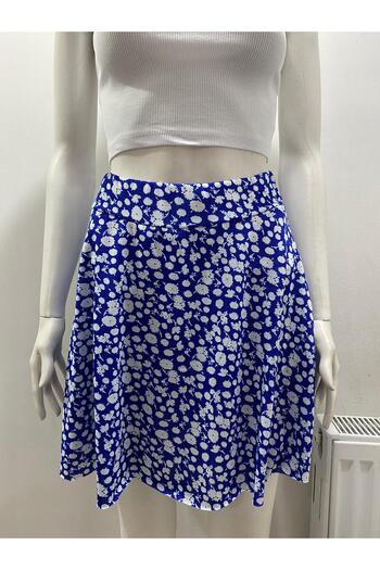 LADY HAZAL Fusta mini Helen Fabric albastră cu imprimeu floral - cu pantaloni scurți 01