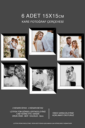 Bytwo 6 Pieces 15X15 Frame - Mdf Square Frame - Photo Frame - Black-White 2 Color Frame