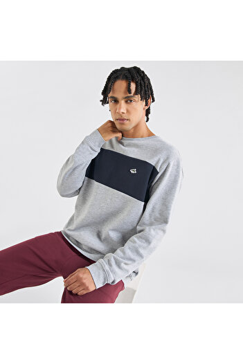 FAV Panelled Sweatshirt with Long Sleeves and Crew Neck