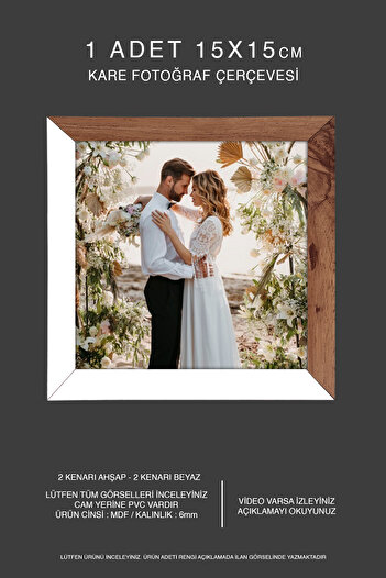 Bytwo 1 Piece 15X15 Frame - Mdf Square Frame - Photo Frame - Wooden-White 2 Color Frame