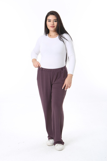 Şans Large Size Lycra Plum Jersey Trousers - Elastic Waist, Side Pocket 65N38465