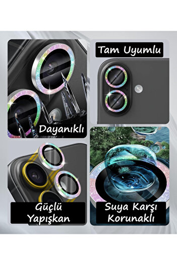 EDELFU iPhone 16 / 16 Plus Compatible Glitter Camera Protector Shock and Water Resistant Lens (Not Rhinestoned)