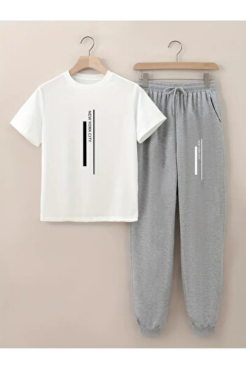HOFFNUNG New York City Printed T-Shirt - Jogger T-Shirt Crew Neck Bottom Top Tracksuit Set