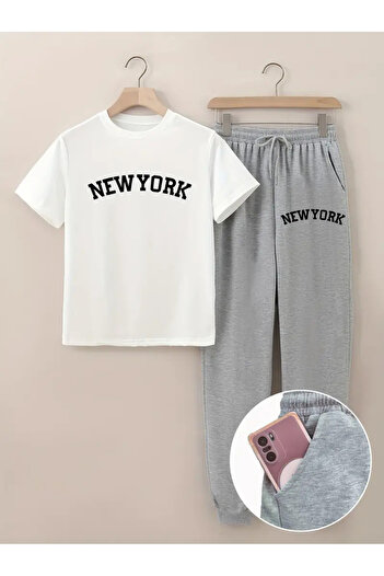 HOFFNUNG Printed T-shirt - Jogger T-Shirt Crew Neck Bottom Top Tracksuit Set