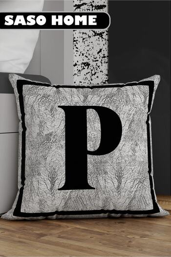 SasoHome Gray Letter Cushion Pillow Case - Letter P - Gray Background Decorative Gift Cushion Pillow Case