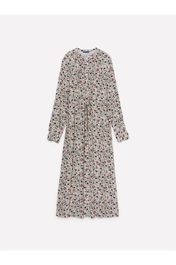 Sisley Γυναικείο μπεζ φόρεμα με 100% βισκόζη, με στάμπα, μακρύ πουκάμισο με σκίσιμο
