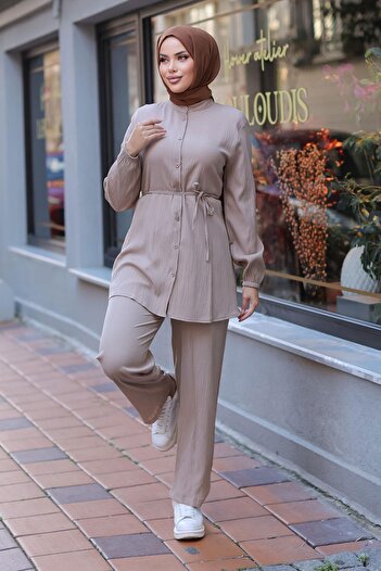 MİSSKAYLE Judge Collar Detailed Hijab Mink Suit