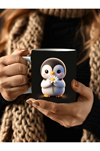 Evion Cute Animal Holding Daisy Themed 3D Design Ceramic Mug - Gift Mug