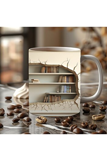 Evion 3D Design Printed Bookshelf Ceramic Mug - Gift