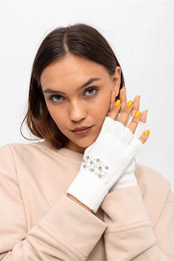 MARBERRY 11291-5 Stoned Cut Ecru Knitwear Gloves