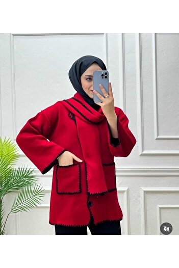 POLANGEL Pinterest Scarf Black Jacket Knitwear Cardigan Set