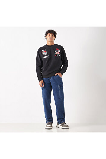 ECKO Embroidered Sweatshirt with Long Sleeves and Round Neck