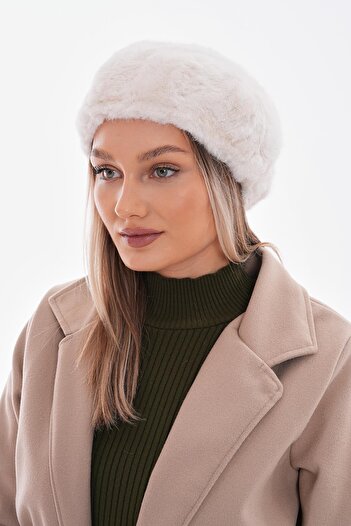 MARBERRY Plush Adjustable String Ecru Painter Beret