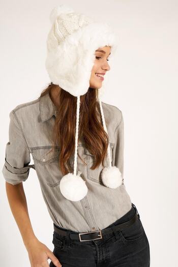 MARBERRY Women's Ecru Pompom Beret