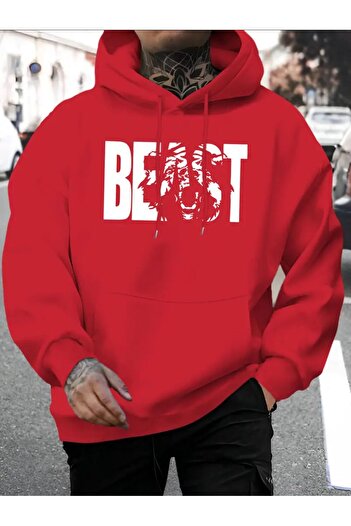 caddekombin Φούτερ με κουκούλα Beast με στάμπα, με τσέπες, εσωτερικά από μαλλί, 2 κλωστές, ριχτόριντο