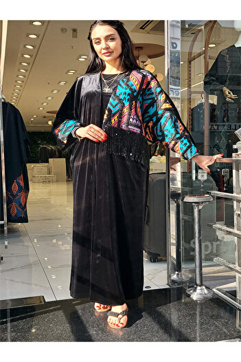 fiore fashion Large Size Winter Velvet Abaya - Muslim Dress Suitable for Kaftan, Ferace and Bisht Size 38-46