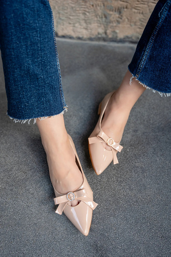 LAMİNTA Sally Ten Pointed Toe Stoned Bow Detailed Women's Ballerinas