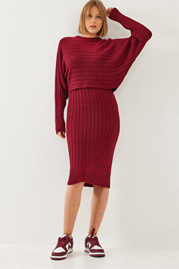 Bianco Lucci Women's Knitwear Strap Dress Sweater Double Set