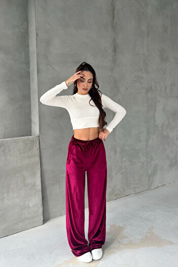 Seda Yalçın Atelier Burgundy Paine Velvet Elastic Waist Trousers